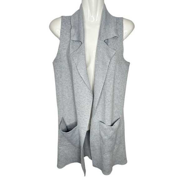 twik Tops - Twik Sleeveless Grey Open Knit Cardigan With Pockets XS